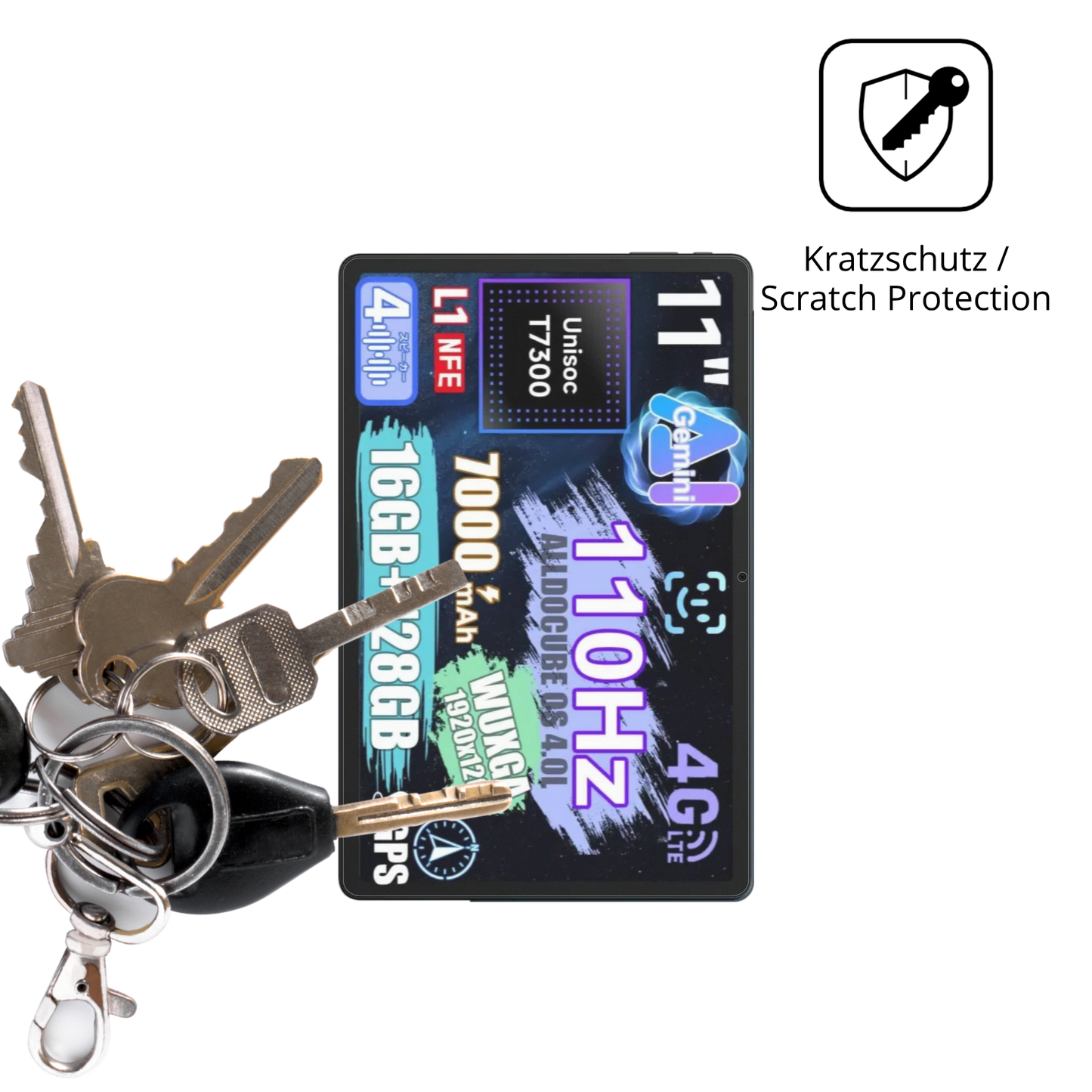 Schutz gegen Kratzer auf dem alldocubeiplay 70e Glas durch Schlüssel oder Ähnliches