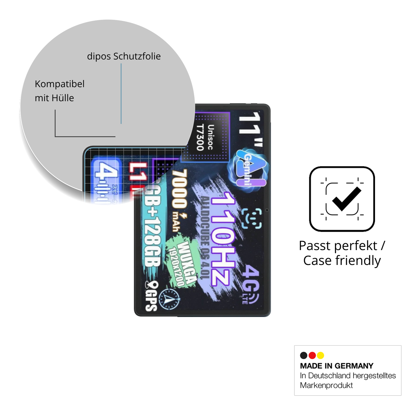 Schutzfolie mit optimaler Passform, zur Verwendung mit Hüllen geeignet