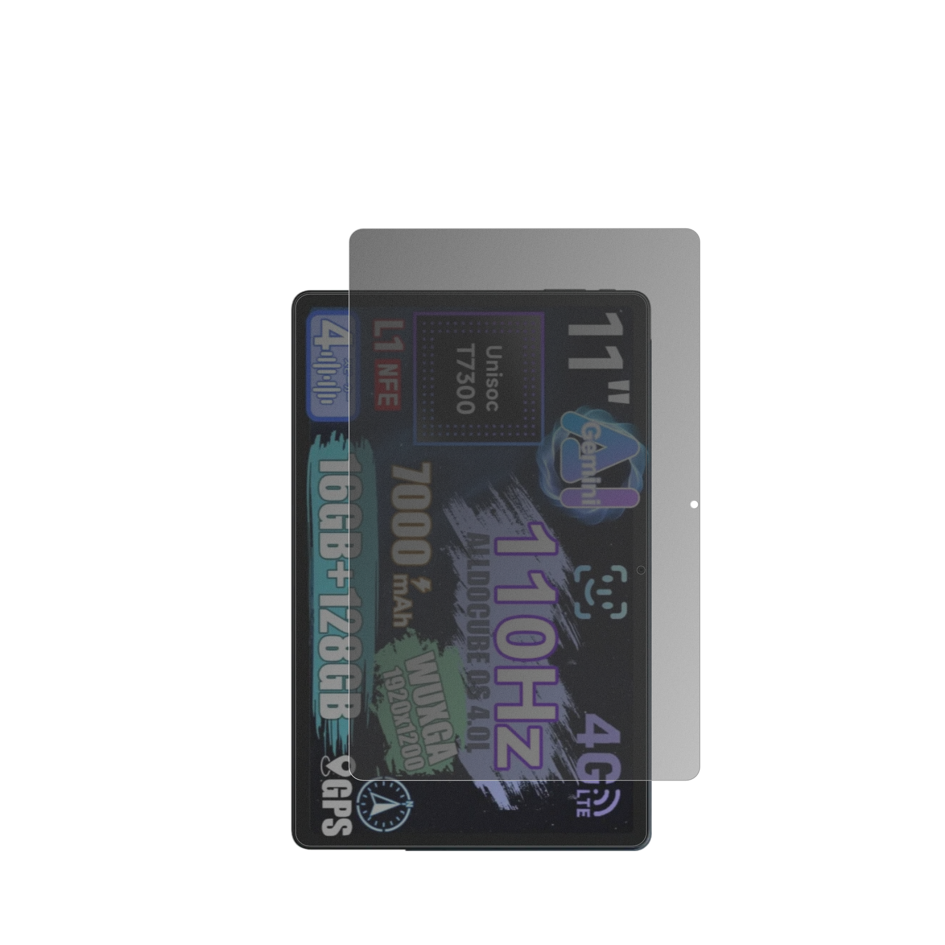 alldocubeiplay 70e mit aufgebrachtem dipos Displayschutz, der seitliche Einblicke blockiert