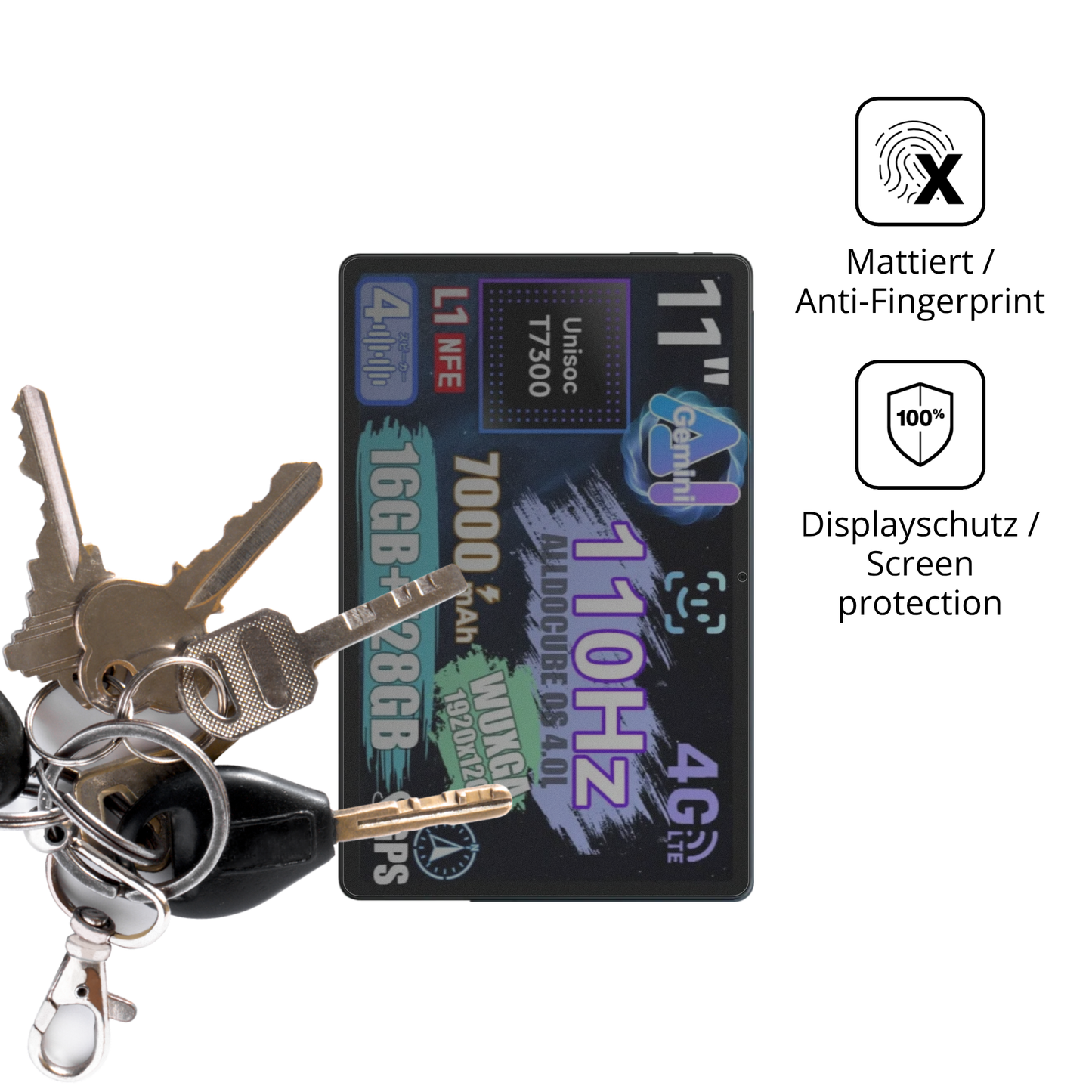 dipos Displayschutz für alldocubeiplay 70e, mattierte Oberfläche, Blickschutzfilter und perfekter Passform