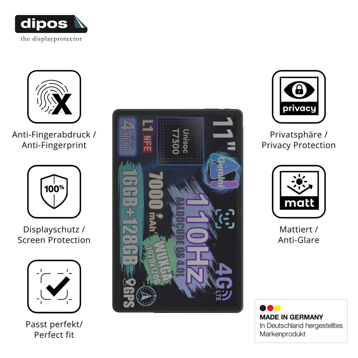 Privatsphäre-Schutz durch Sichtschutz-Folie passend zugeschnitten für alldocubeiplay 70e