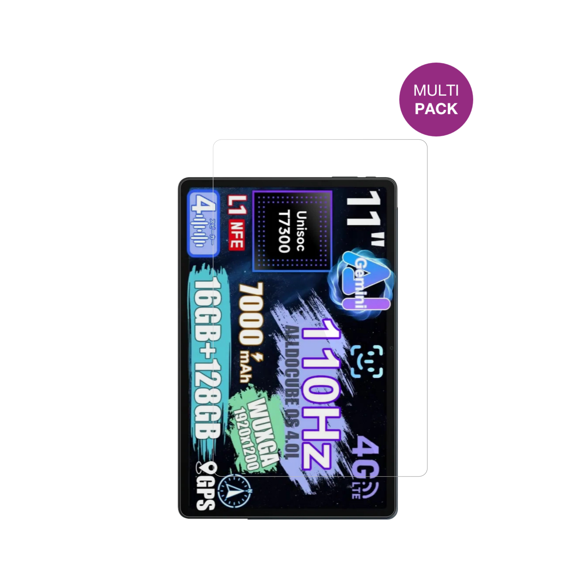 alldocubeiplay 70e mit aufgebrachter dipos Displayschutzfolie, glasklare Darstellung ohne Einschränkungen