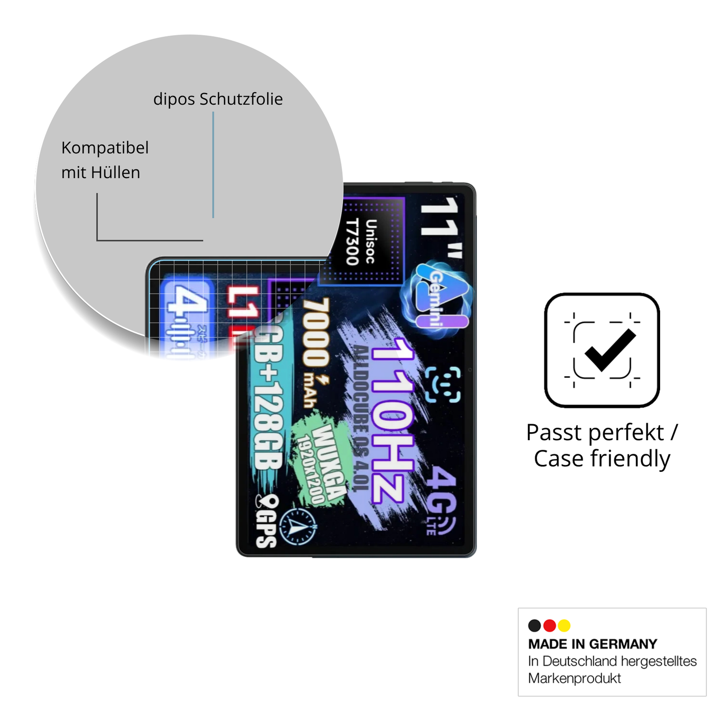 Schutzfolie mit optimaler Passform, zur Verwendung mit Hüllen geeignet