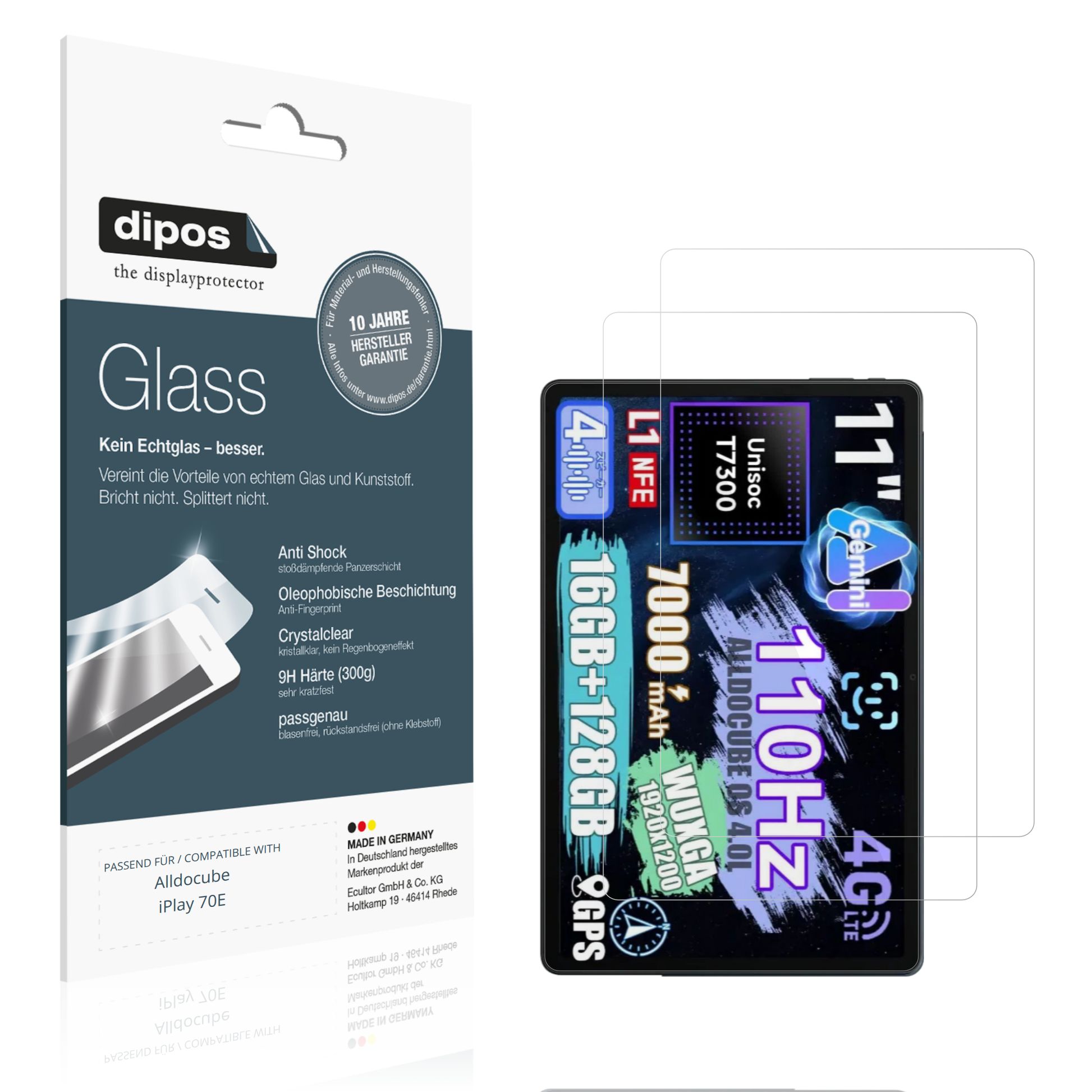 Klare Displayschutzfolie von dipos passend für alldocubeiplay 70e, 9H kratzfest und blasenfrei montiert