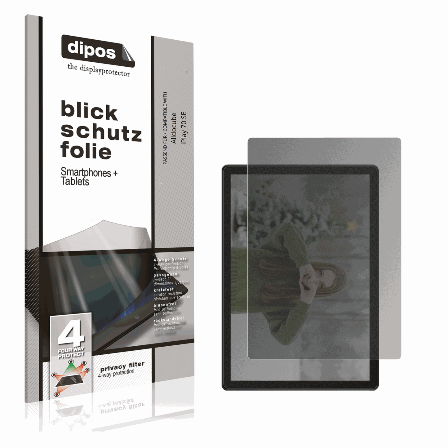 Blickschutzfolie von dipos passend für Alldocube iPlay 70 SE, präziser Zuschnitt und blasenfrei montiert