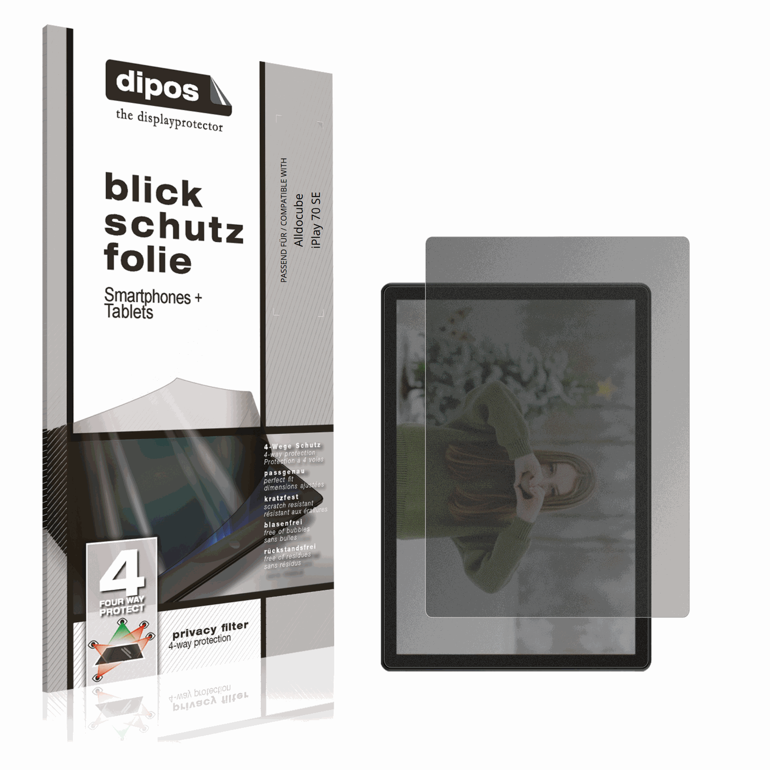 Blickschutzfolie von dipos passend für Alldocube iPlay 70 SE, präziser Zuschnitt und blasenfrei montiert