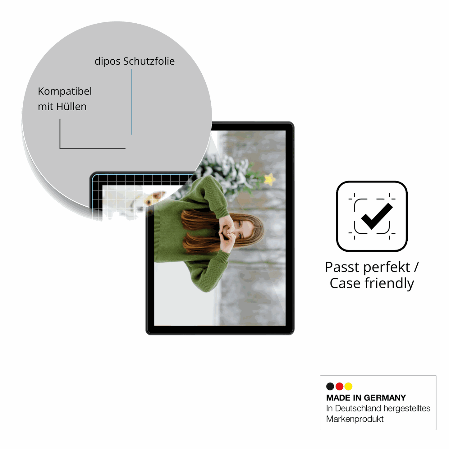 Schutzfolie mit optimaler Passform, zur Verwendung mit Hüllen geeignet