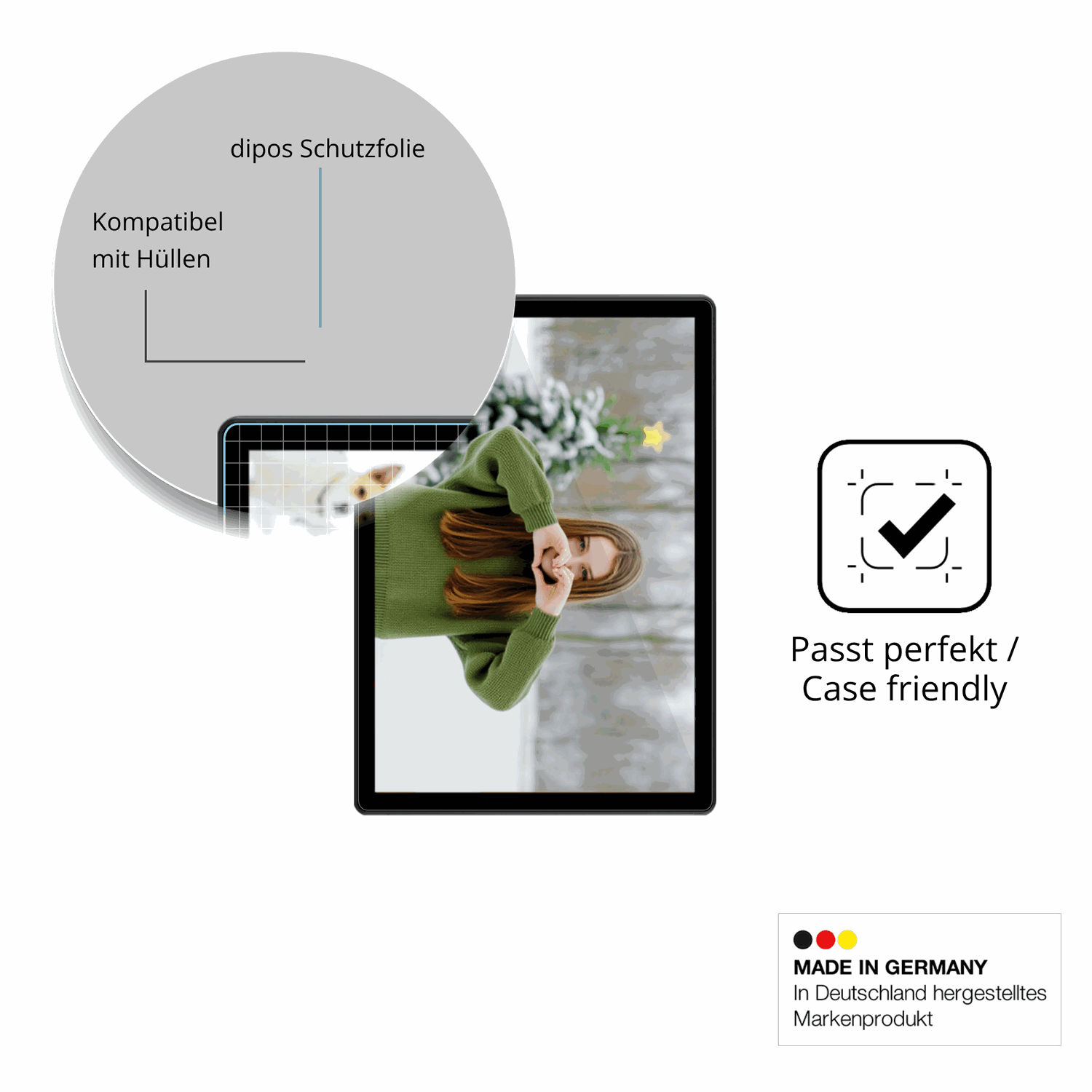 Schutzfolie mit optimaler Passform, zur Verwendung mit Hüllen geeignet
