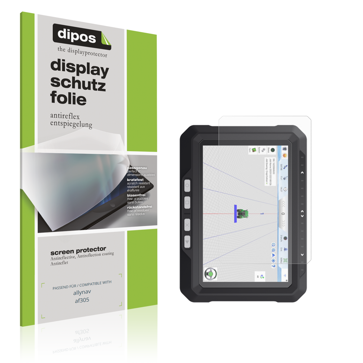Matte Displayschutzfolie von dipos passend für Allynav AF305, präziser Zuschnitt und blasenfrei montiert