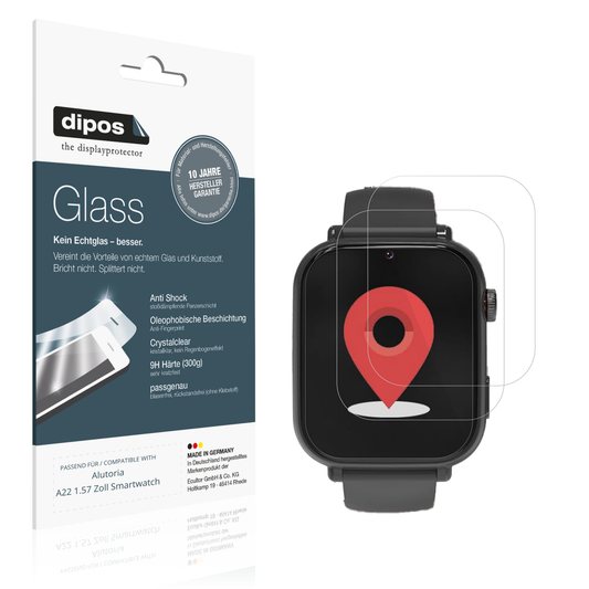 Klare Displayschutzfolie von dipos passend für Alutoria A22 1.57 Zoll Smartwatch, 9H kratzfest und blasenfrei montiert