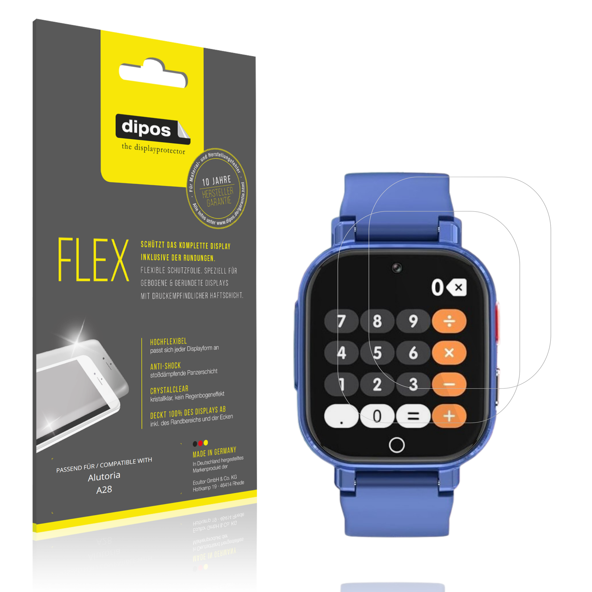 Klare Displayschutzfolie von dipos passend für Alutoria A28, 100% Displayabdeckung und blasenfreie Montage