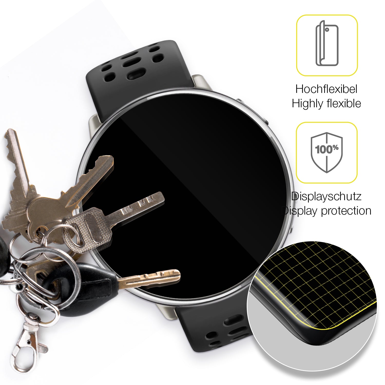 dipos Displayschutz für Amazfit Active 2, transparente Oberfläche, geringe Dicke und perfekte Passform
