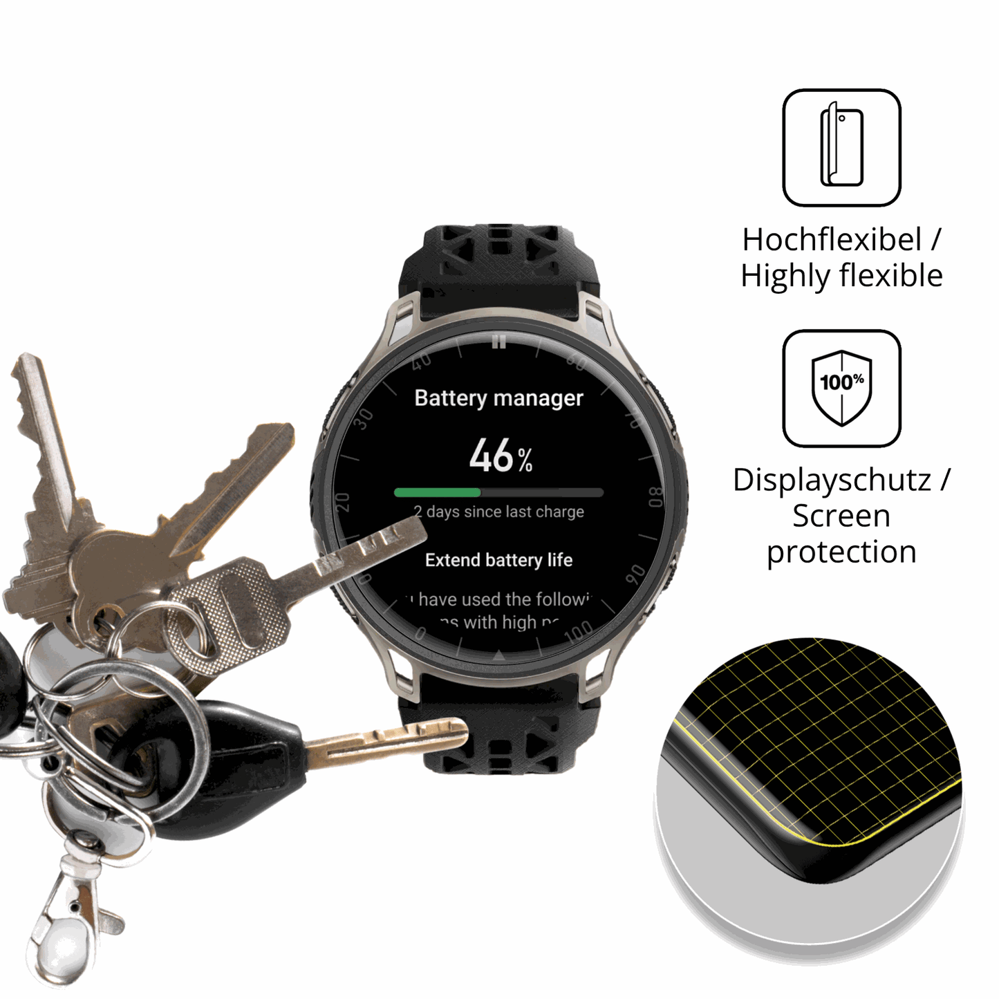 dipos Displayschutz für Amazfit Cheetah 2 Pro, transparente Oberfläche, geringe Dicke und perfekte Passform