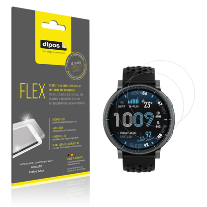Klare Displayschutzfolie von dipos passend für Amazfit Active Max, 100% Displayabdeckung und blasenfreie Montage