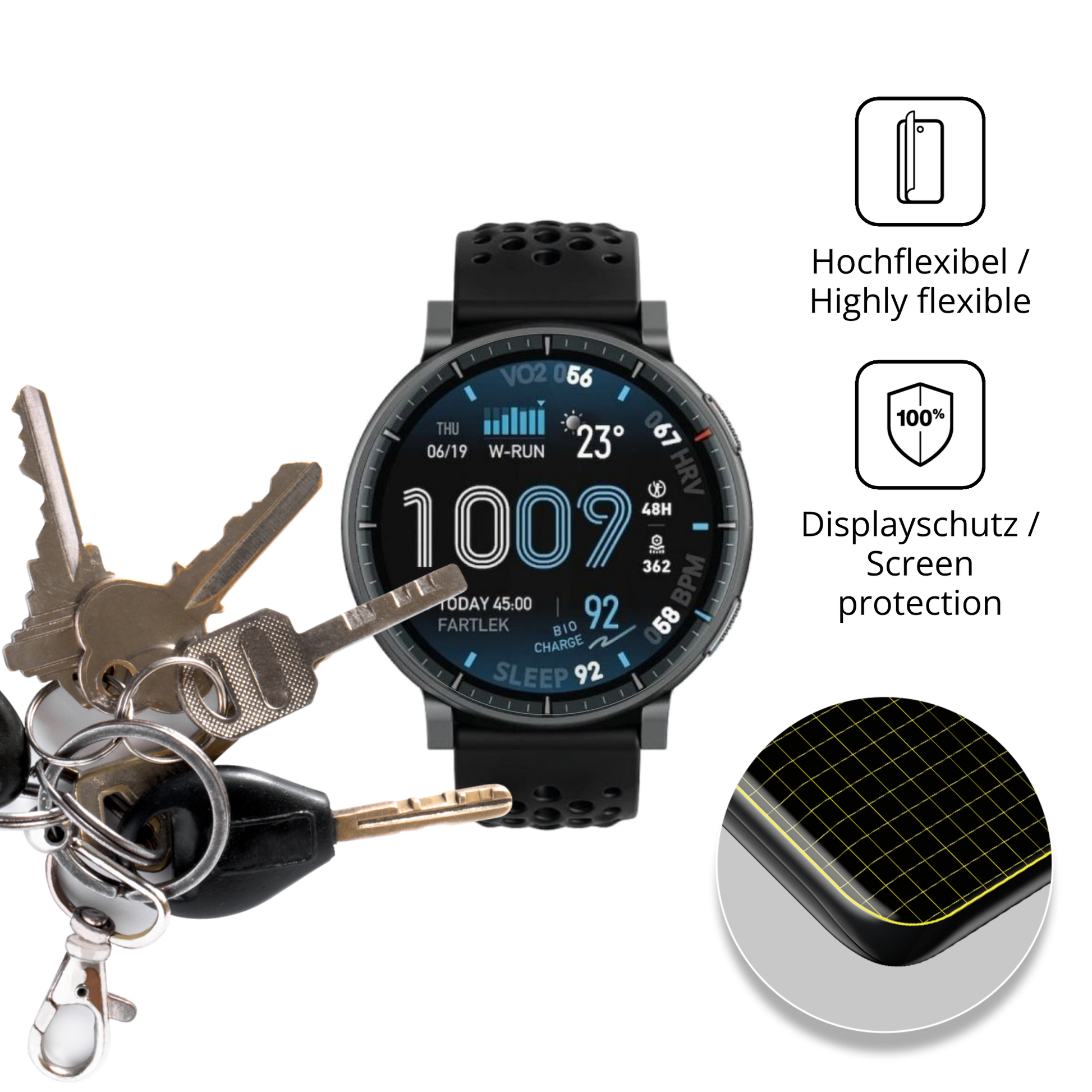 dipos Displayschutz für Amazfit Active Max, transparente Oberfläche, geringe Dicke und perfekte Passform