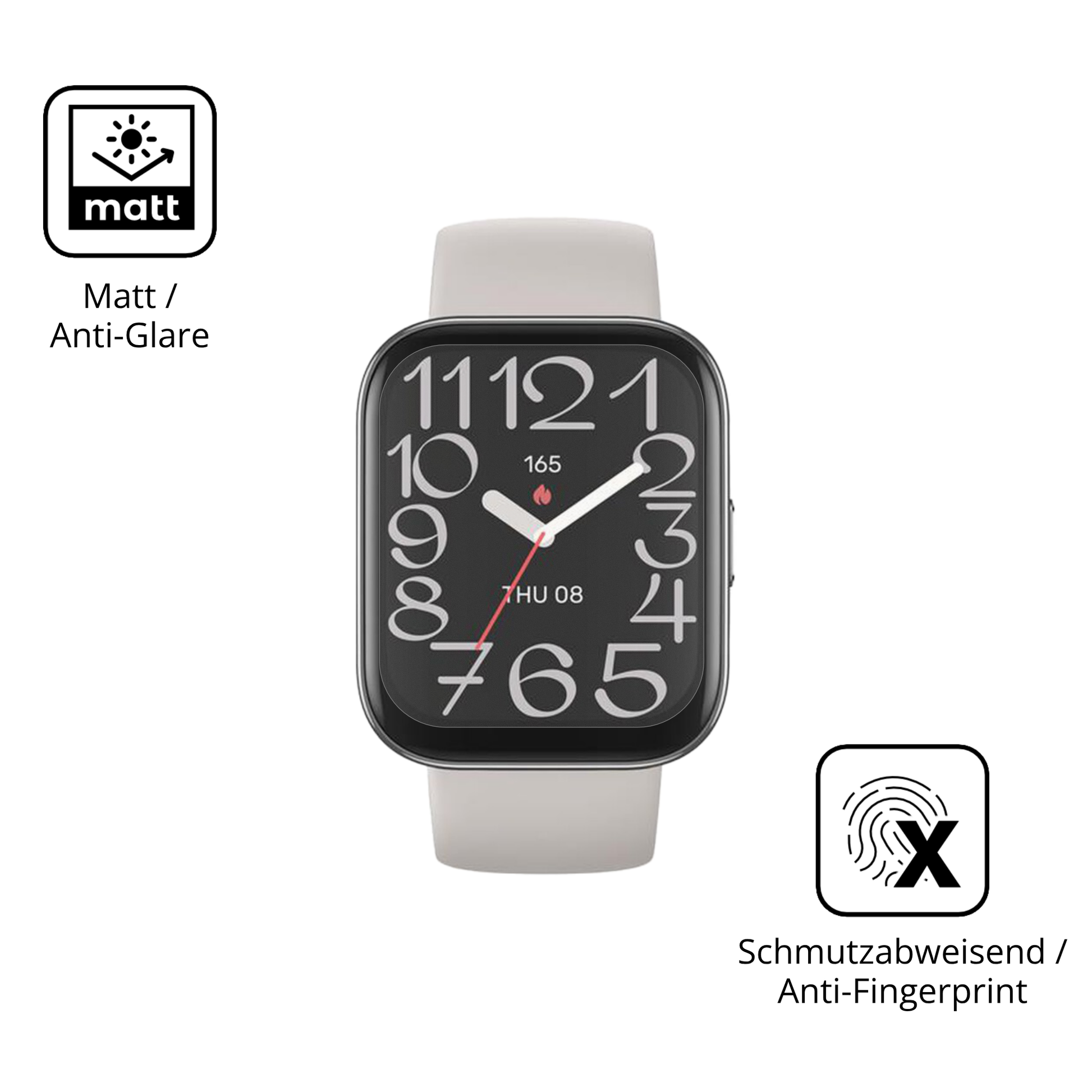 Dünne und entspiegelnde Folie passend zugeschnitten für Amazfit Bip 5 Unity