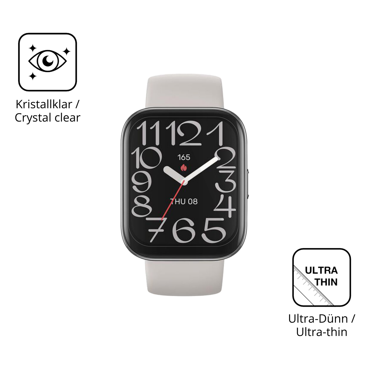 Dünne und klare Folie passend zugeschnitten für Amazfit Bip 5 Unity