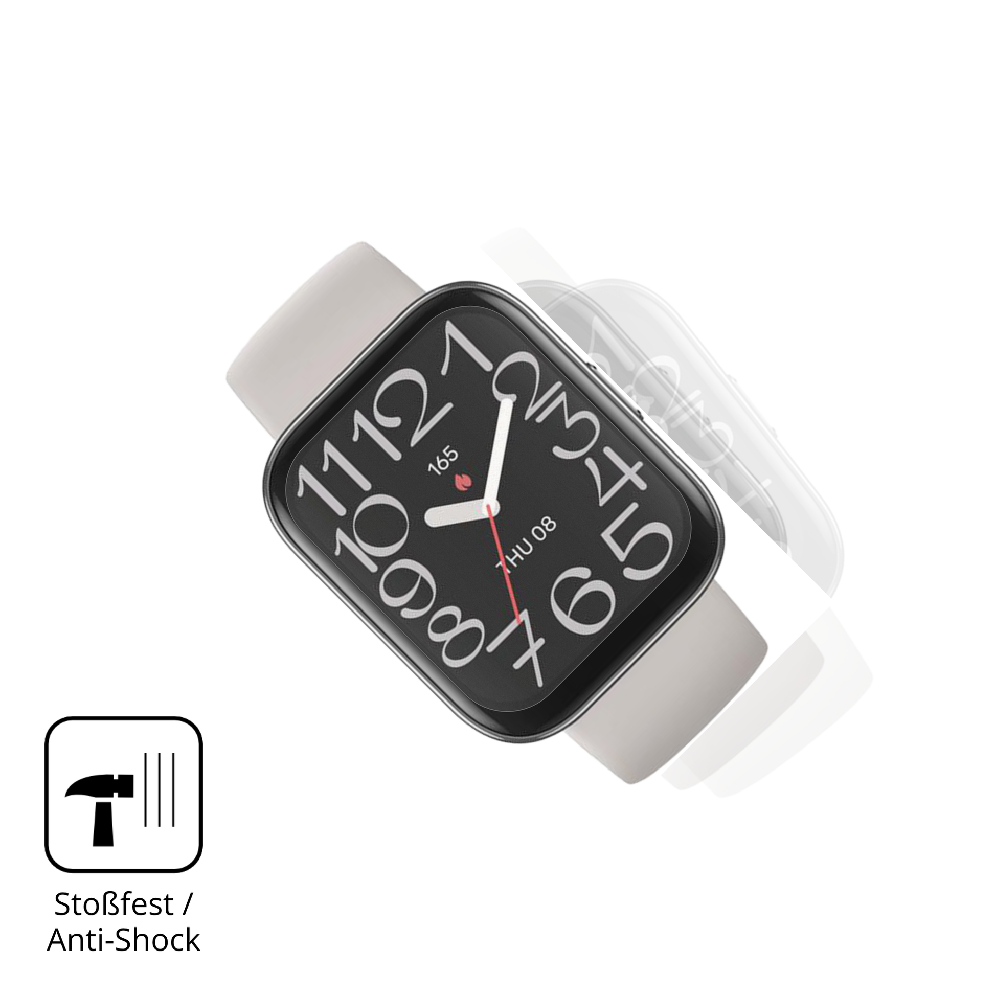 Schutz gegen Kratzer auf dem Amazfit Bip 5 Unity Glas durch Schlüssel, Stöße gegen die Tischkante oder Stürze