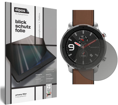 Blickschutzfolie von dipos passend für Amazfit GTR 47mm Smartwatch, präziser Zuschnitt und blasenfrei montiert
