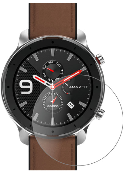 AmazfitGTR 47mm Smartwatch mit aufgebrachter dipos Panzerfolie, die lästige Fingerabdrücke minimiert