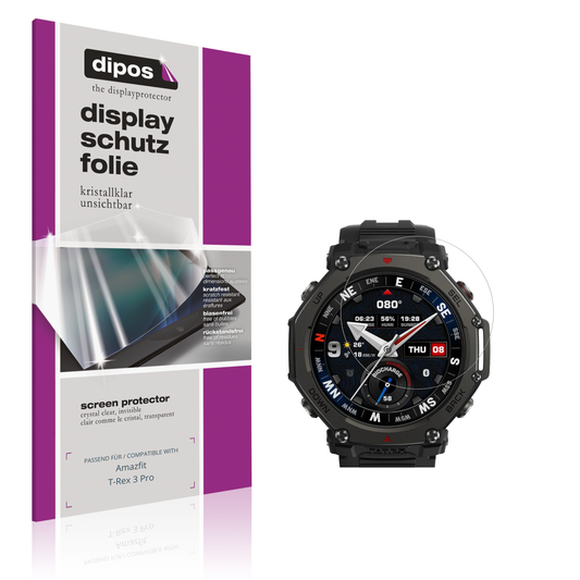 Klare Displayschutzfolie von dipos passend für amazfitt-rex 3 pro, präziser Zuschnitt und blasenfrei montiert