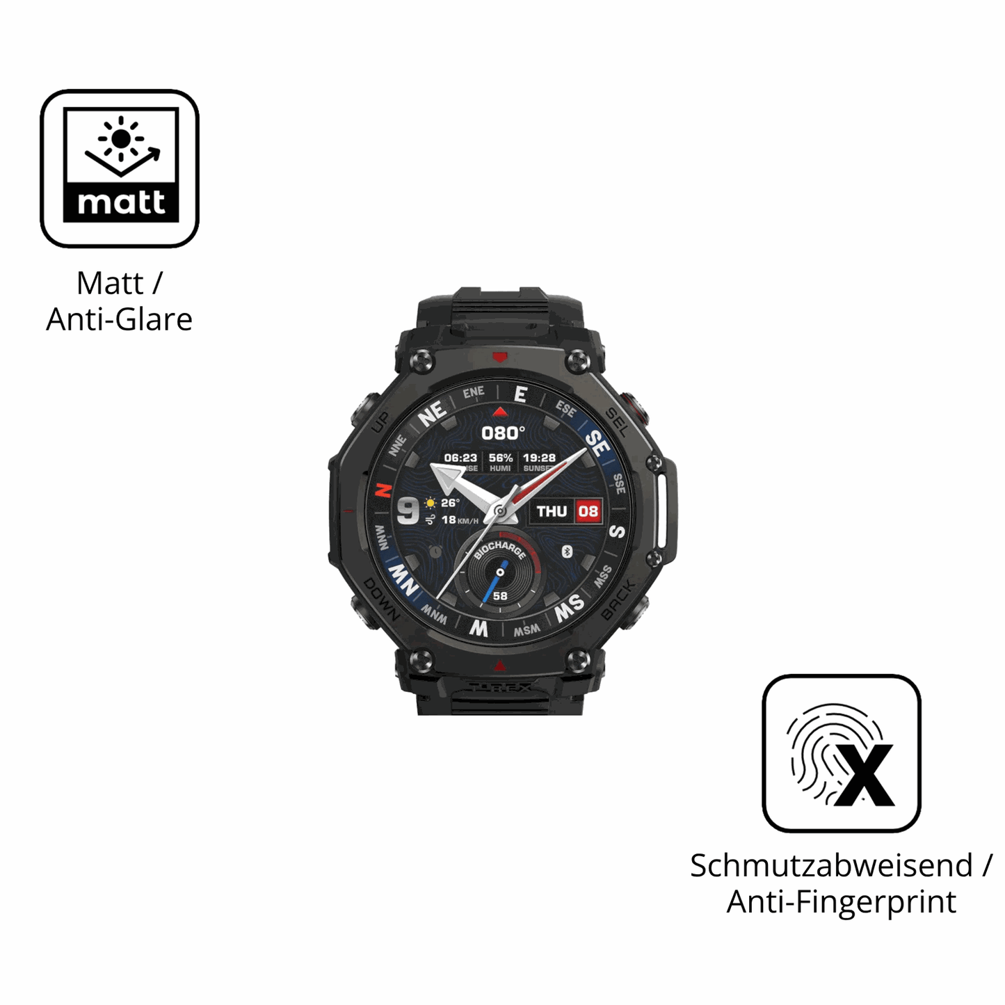 2x Screen Protector for Amazfit T-Rex 3 Pro matte Flexible Glass 9H dipos