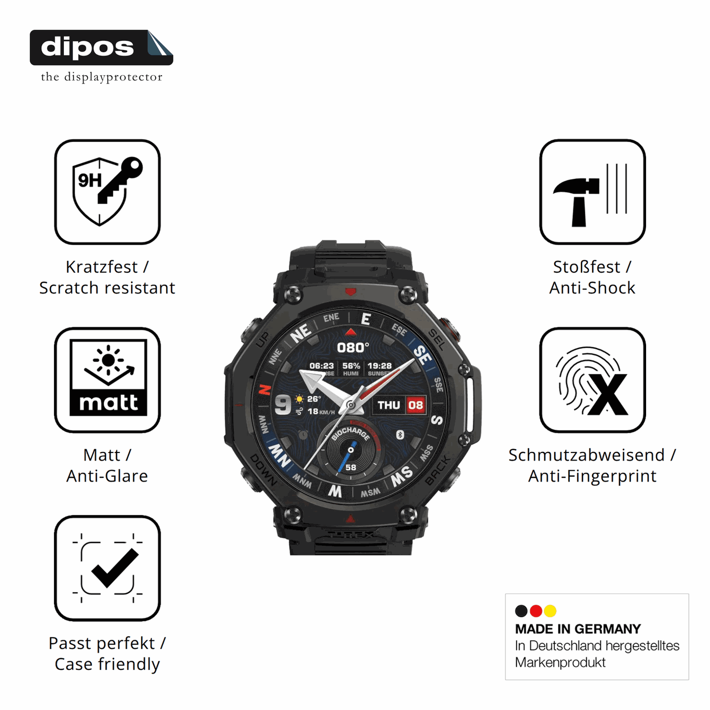 2x Screen Protector for Amazfit T-Rex 3 Pro matte Flexible Glass 9H dipos