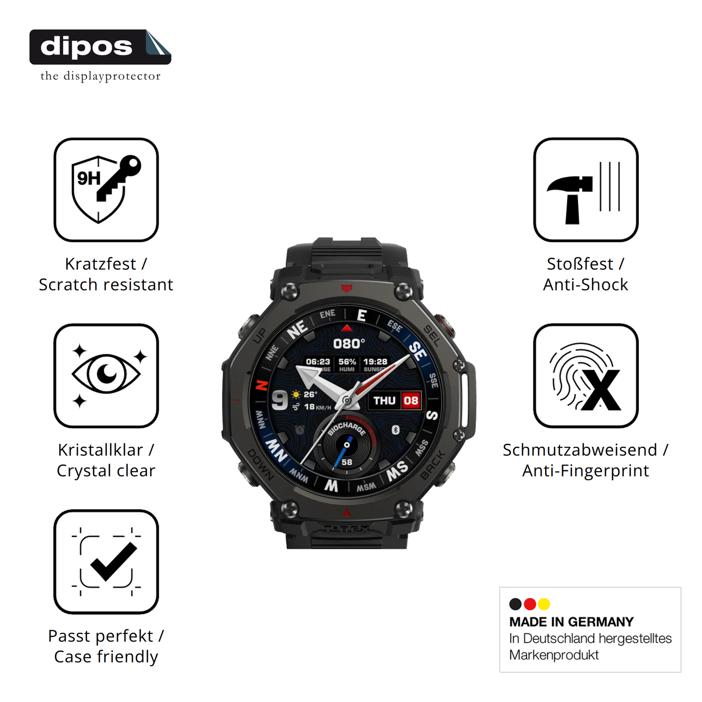 2x 9H Schutzfolie für Amazfit T-Rex 3 Pro Panzerfolie
