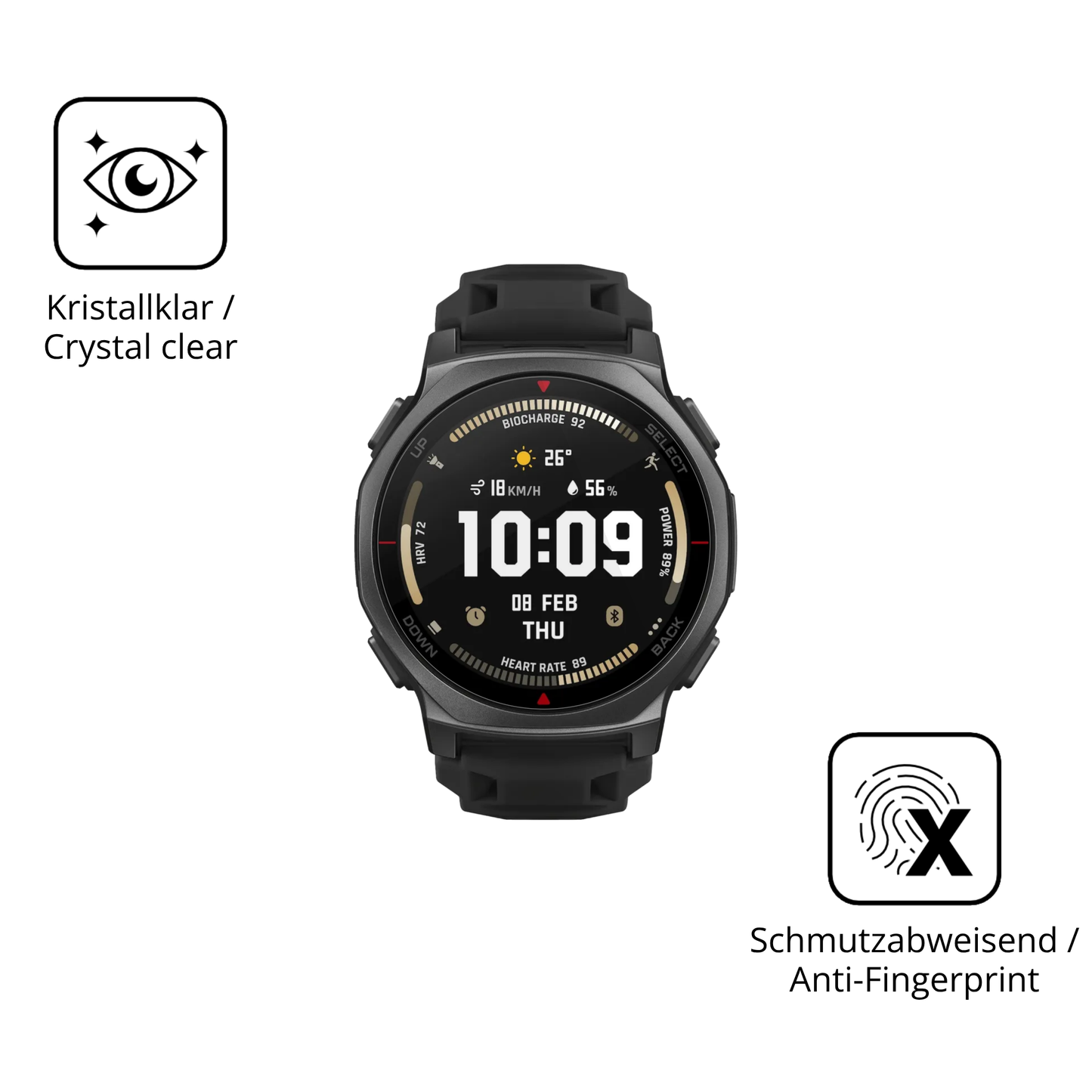 Flexible TPU-Folie passend zugeschnitten für Amazfit T-Rex 3 Pro 44mm, vollständige Abdeckung
