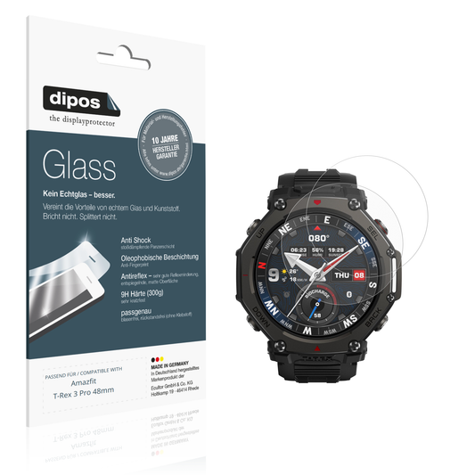 Matte Displayschutzfolie von dipos passend für Amazfit T-Rex 3 Pro 48mm, 9H kratzfest und blasenfrei montiert