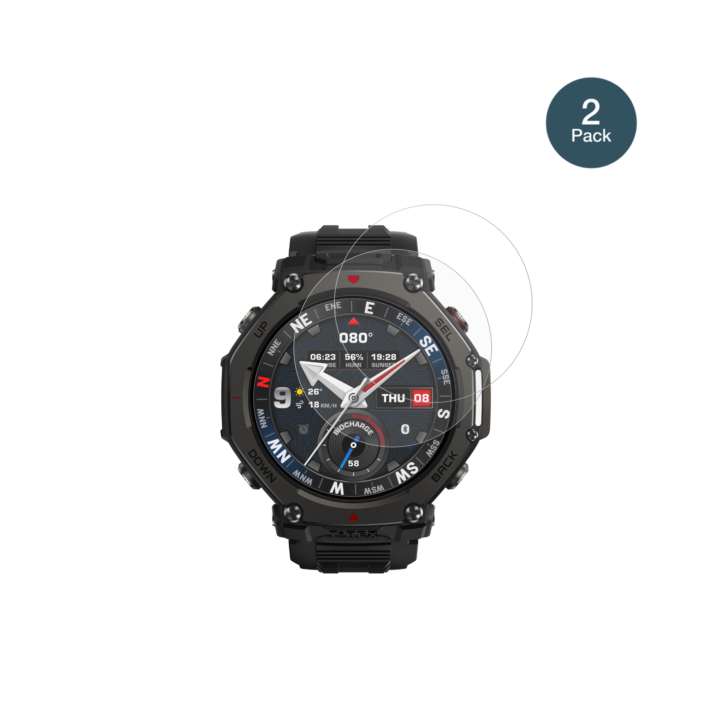 AmazfitT-Rex 3 Pro 48mm mit aufgebrachter dipos Panzerfolie, die lästige Fingerabdrücke minimiert