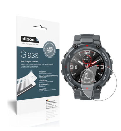 Klare Displayschutzfolie von dipos passend für Amazfit T-Rex Smartwatch, 9H kratzfest und blasenfrei montiert