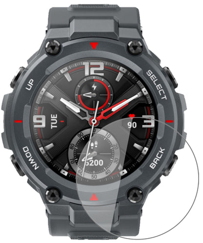 AmazfitT-Rex Smartwatch mit aufgebrachter dipos Flex Schutzfolie, glasklare Darstellung ohne Einschränkungen