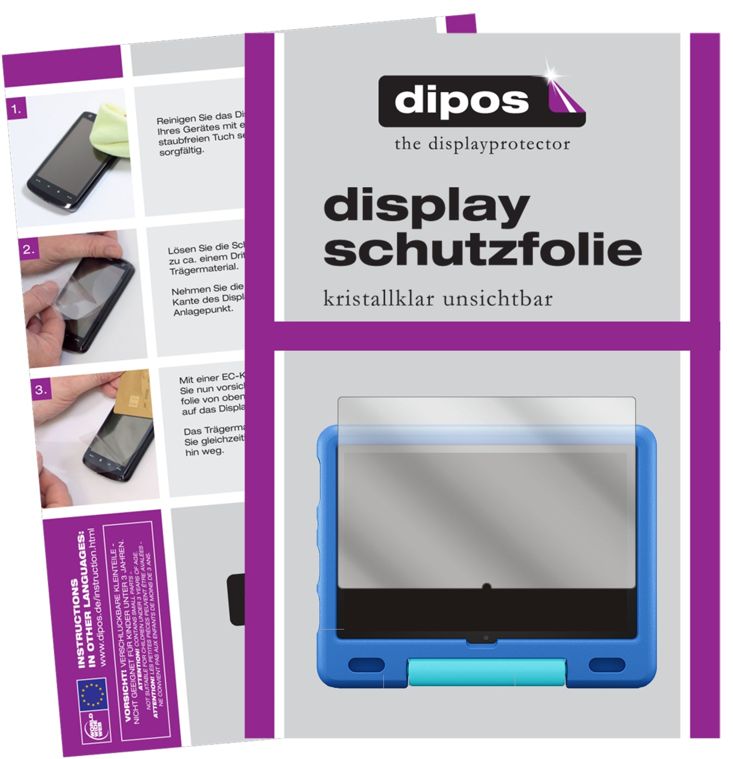 Klare Displayschutzfolie von dipos passend für Amazon Fire HD 10 Kids (2021), präziser Zuschnitt und blasenfrei montiert