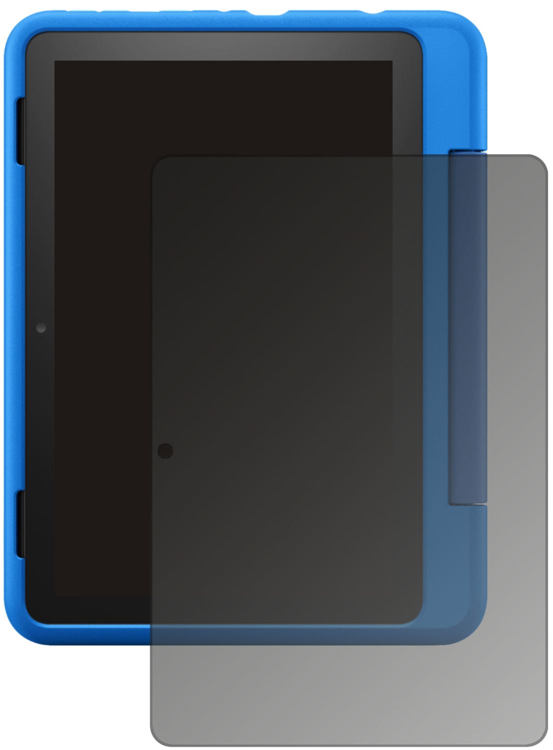 AmazonFire HD 8 Kids Pro-Tablet mit aufgebrachtem dipos Displayschutz, der seitliche Einblicke blockiert
