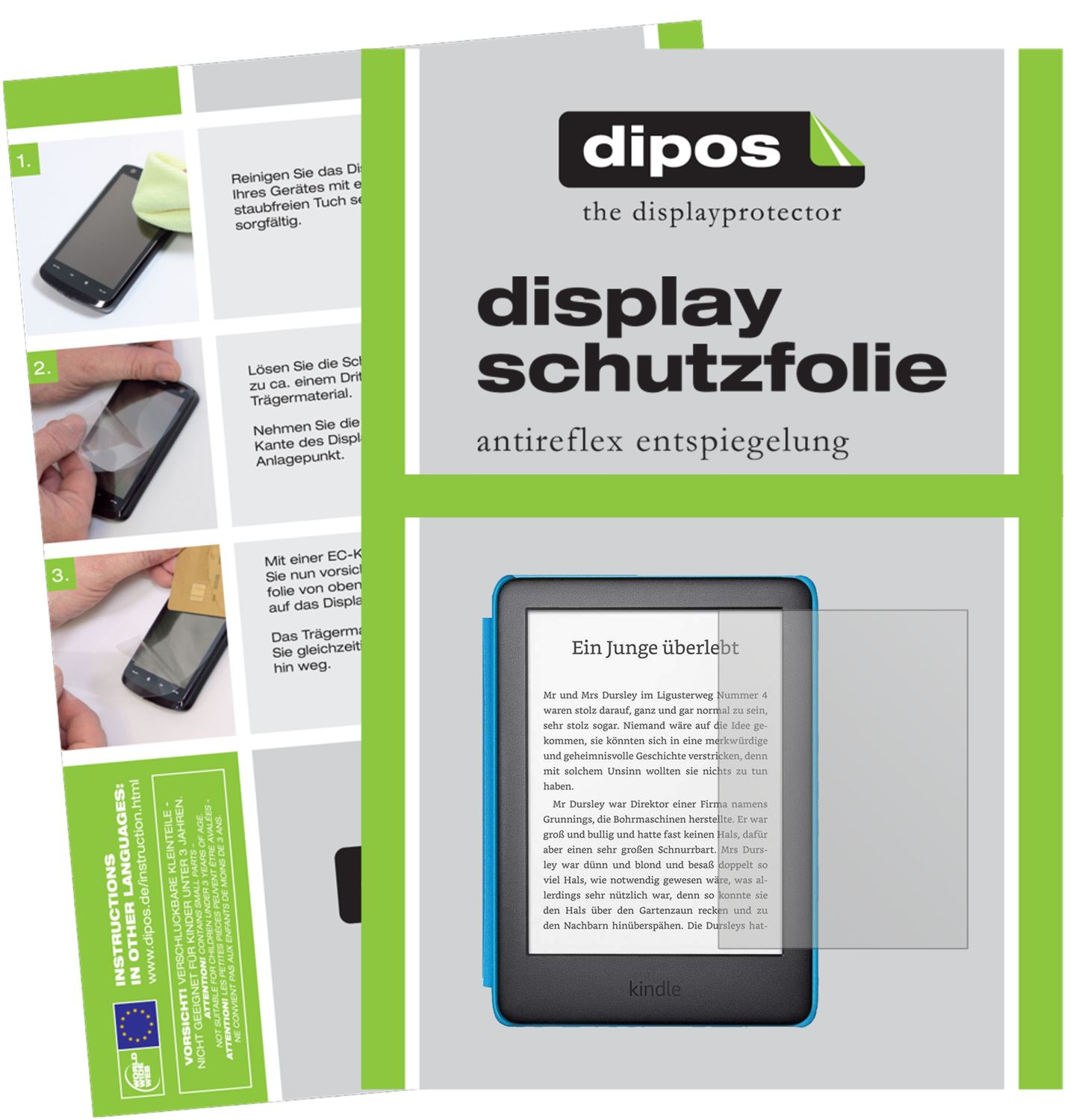 Matte Displayschutzfolie von dipos passend für Amazon Kindle Kids Edition (2019), präziser Zuschnitt und blasenfrei montiert