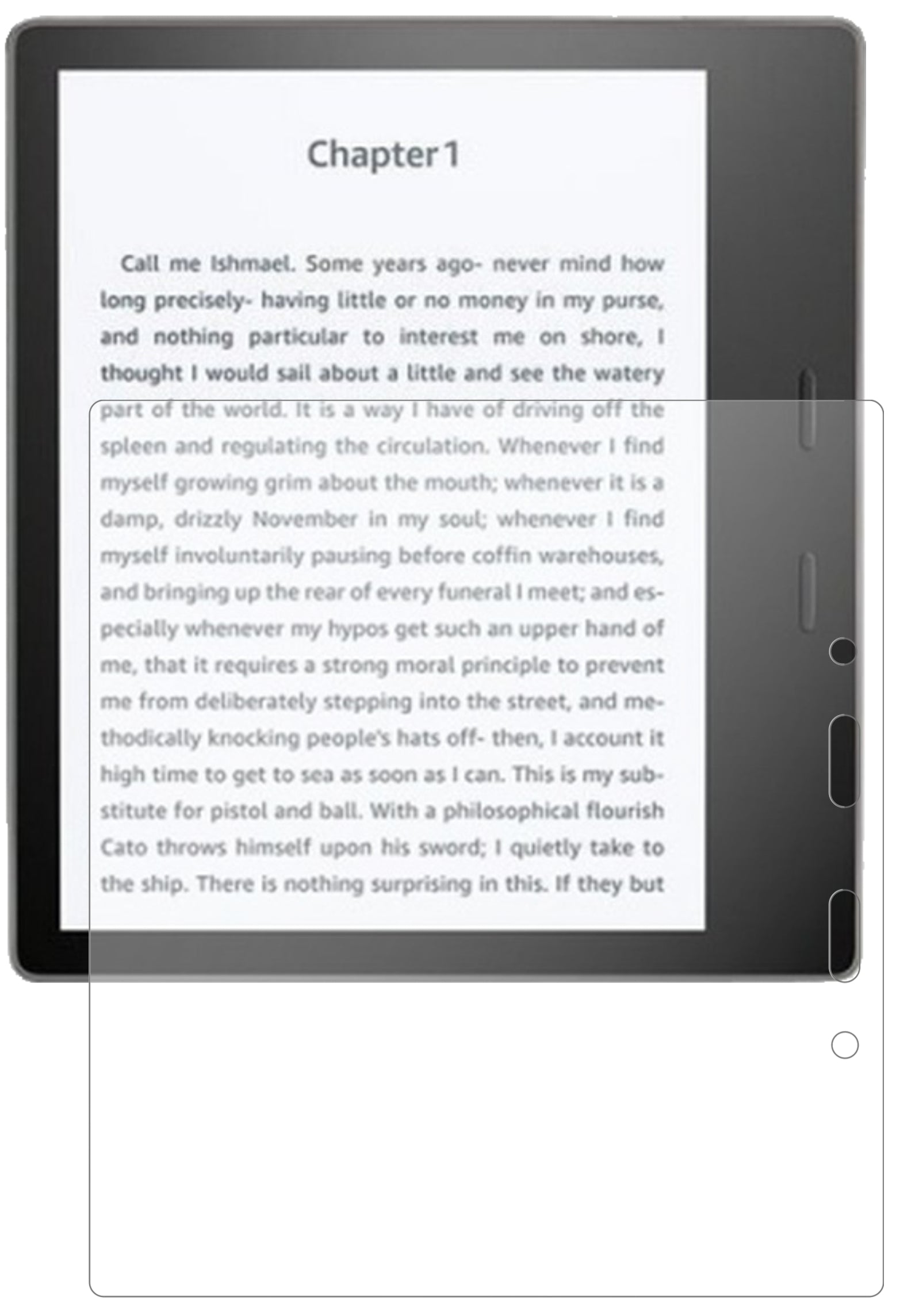 AmazonKindle Oasis (2019) mit aufgebrachter dipos Panzerfolie, die lästige Fingerabdrücke minimiert