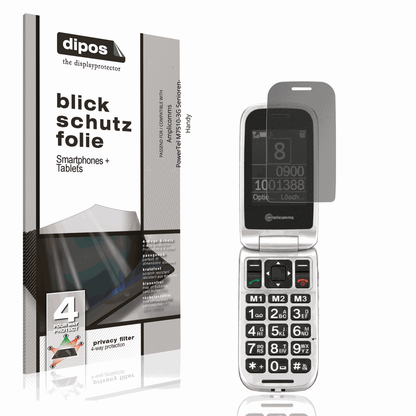 Blickschutzfolie von dipos passend für Amplicomms PowerTel M7510-3G Senioren-Handy, präziser Zuschnitt und blasenfrei montiert