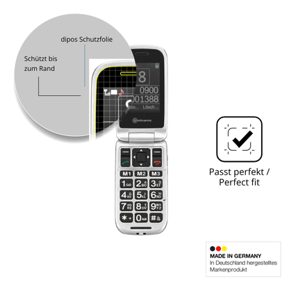 Schutz gegen Kratzer auf dem Amplicomms PowerTel M7510-3G Senioren-Handy Glas durch Schlüssel oder Ähnliches