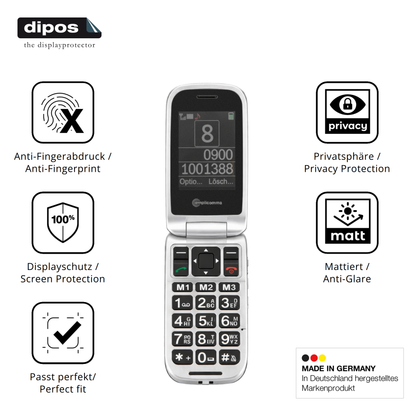 Privatsphäre-Schutz durch Sichtschutz-Folie passend zugeschnitten für Amplicomms PowerTel M7510-3G Senioren-Handy