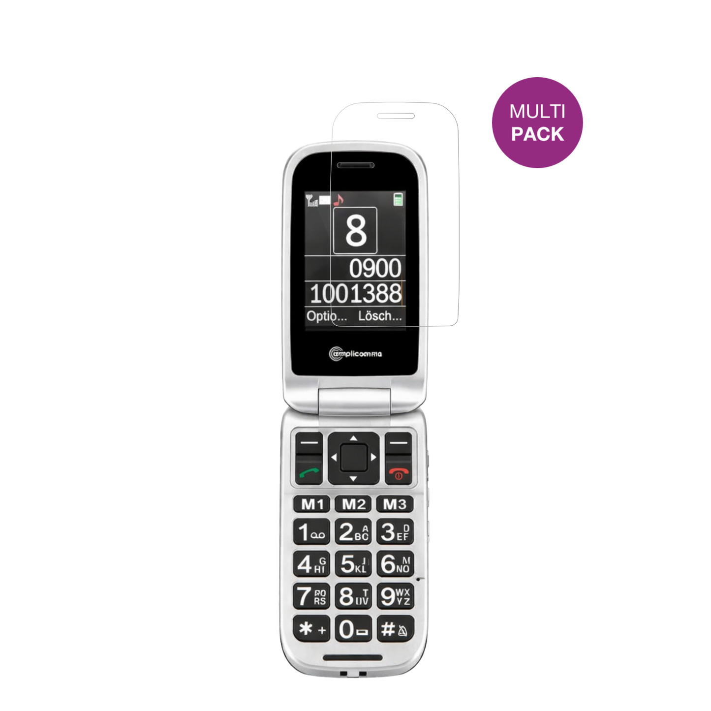 AmplicommsPowerTel M7510-3G Senioren-Handy mit aufgebrachter dipos Displayschutzfolie, glasklare Darstellung ohne Einschränkungen