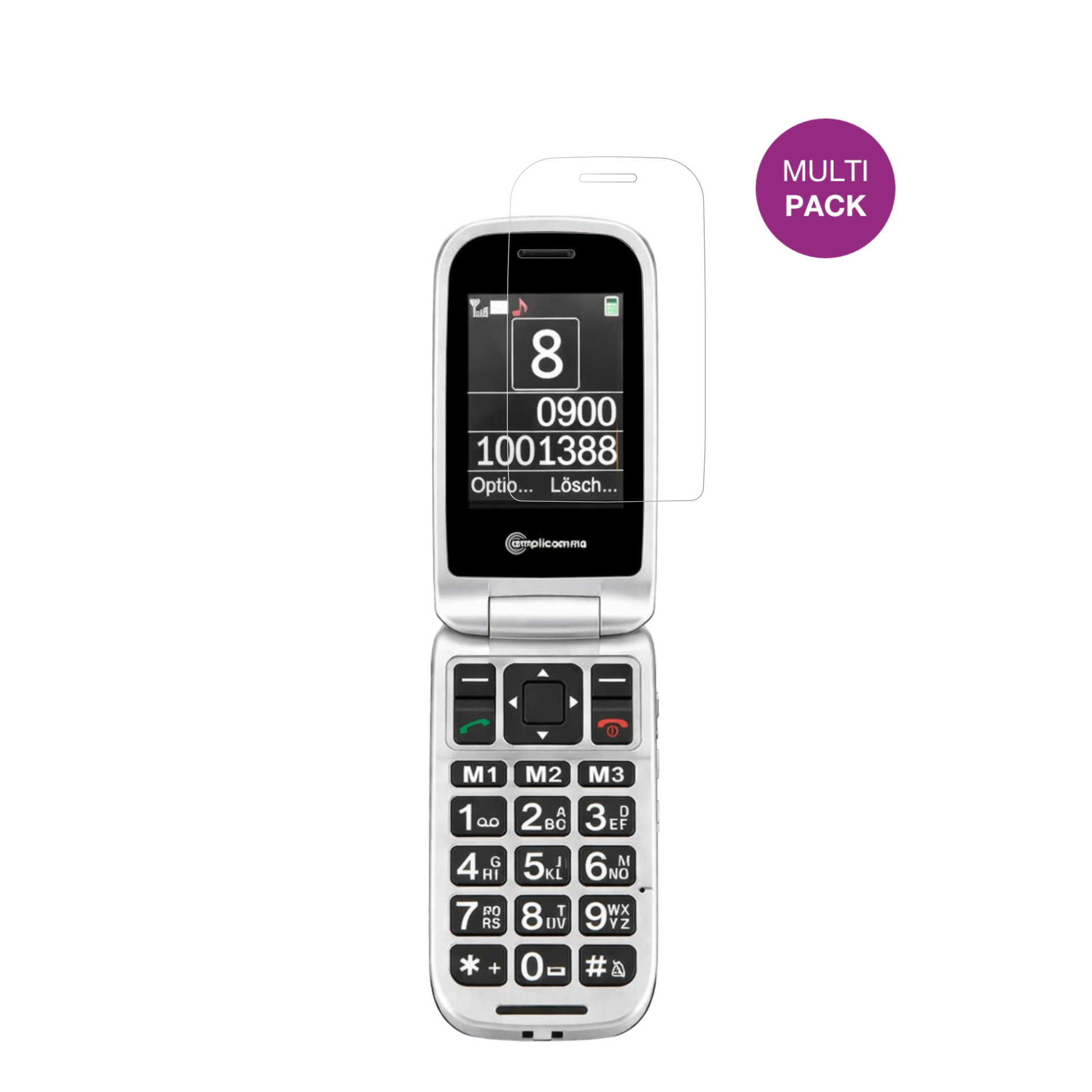 AmplicommsPowerTel M7510-3G Senioren-Handy mit aufgebrachter dipos Displayschutzfolie, glasklare Darstellung ohne Einschränkungen