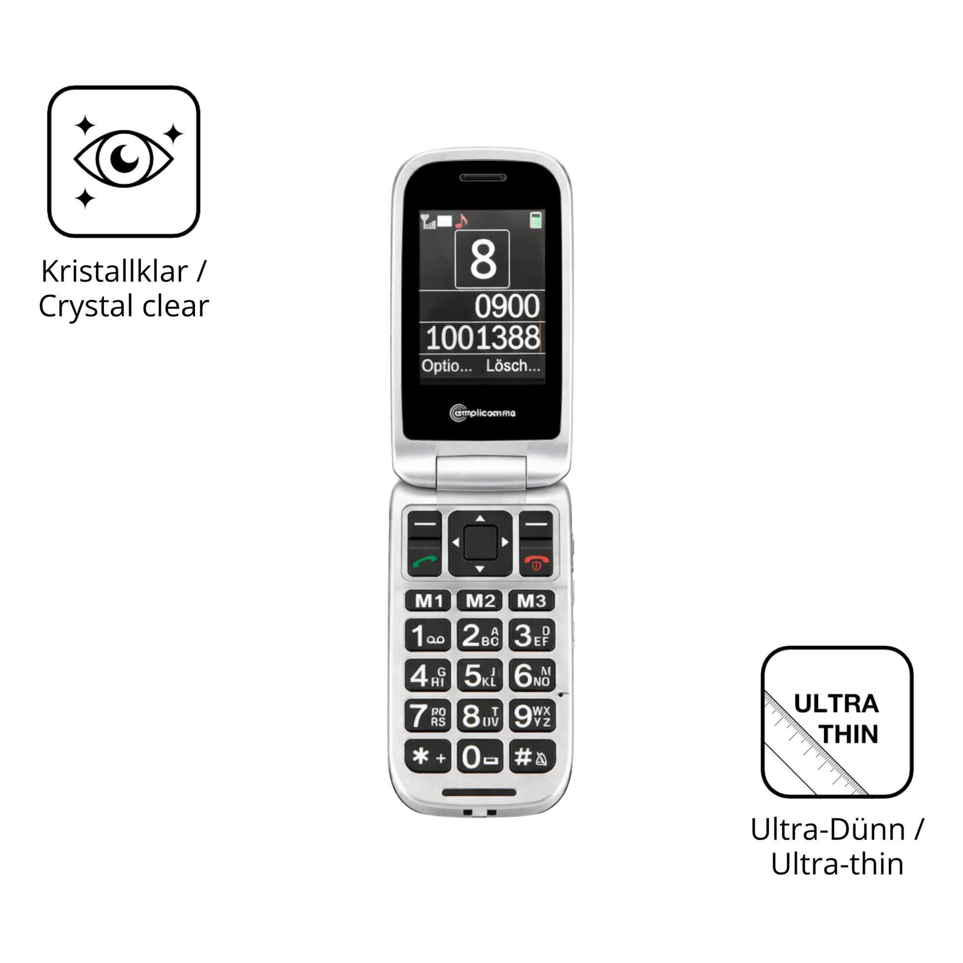 Dünne und klare Folie passend zugeschnitten für Amplicomms PowerTel M7510-3G Senioren-Handy