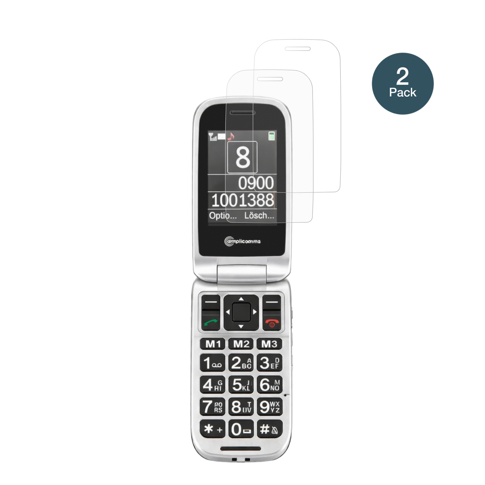 AmplicommsPowerTel M7510-3G Senioren-Handy mit aufgebrachter dipos Panzerfolie, die lästige Fingerabdrücke minimiert