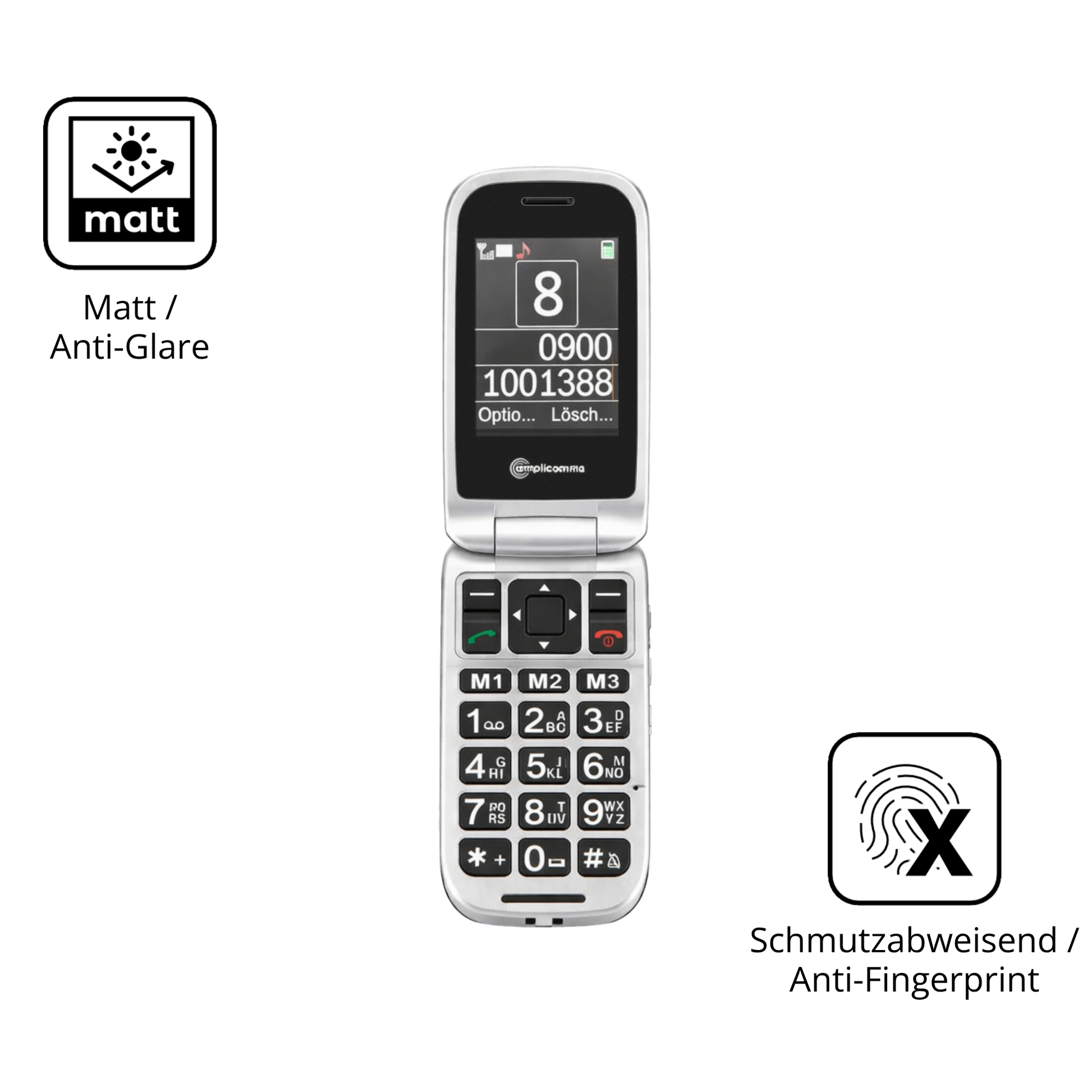 9H Hartbeschichtete, flexible Folie passend zugeschnitten für Amplicomms PowerTel M7510-3G Senioren-Handy