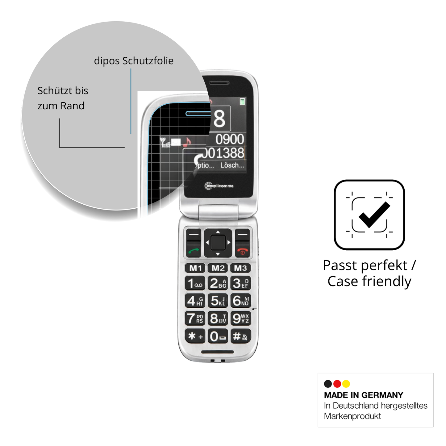 Schutzglasfolie mit optimaler Passform, zur Verwendung mit Hüllen geeignet