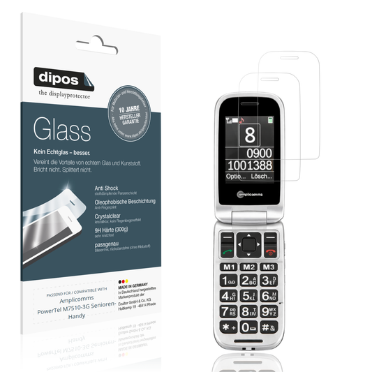 Klare Displayschutzfolie von dipos passend für Amplicomms PowerTel M7510-3G Senioren-Handy, 9H kratzfest und blasenfrei montiert