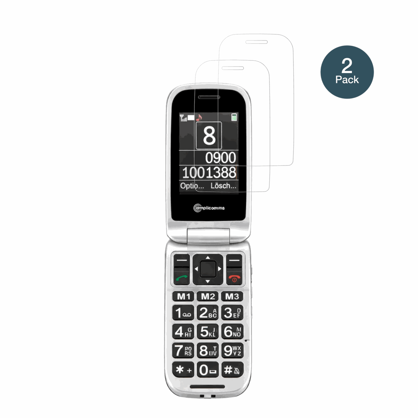 AmplicommsPowerTel M7510-3G Senioren-Handy mit aufgebrachter dipos Flex Schutzfolie, glasklare Darstellung ohne Einschränkungen