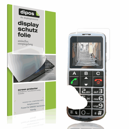 Matte Displayschutzfolie von dipos passend für Amplicomms PowerTel M8000 Senioren-Handy, präziser Zuschnitt und blasenfrei montiert