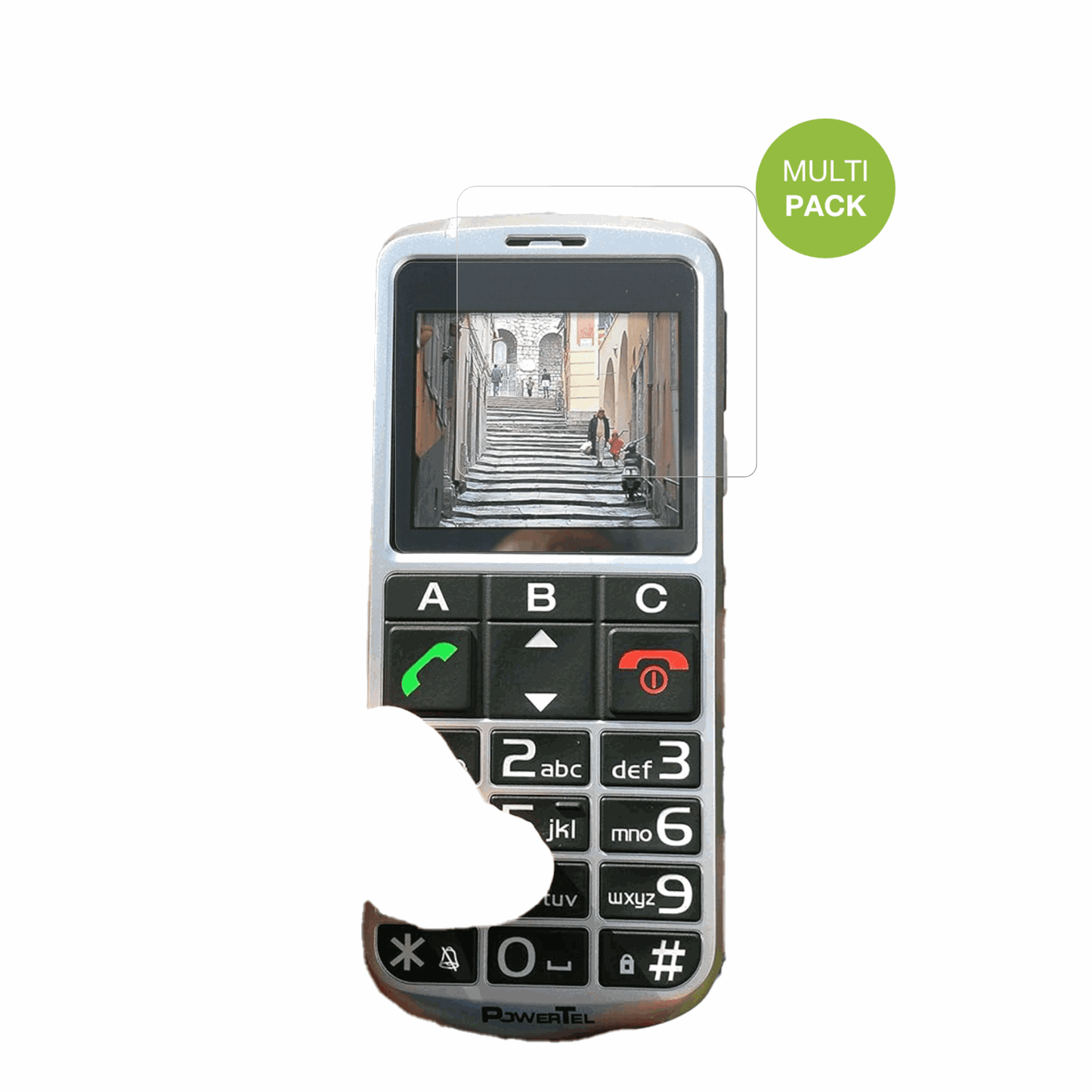 AmplicommsPowerTel M8000 Senioren-Handy mit aufgebrachter dipos Displayschutzfolie, die lästige Fingerabdrücke minimiert